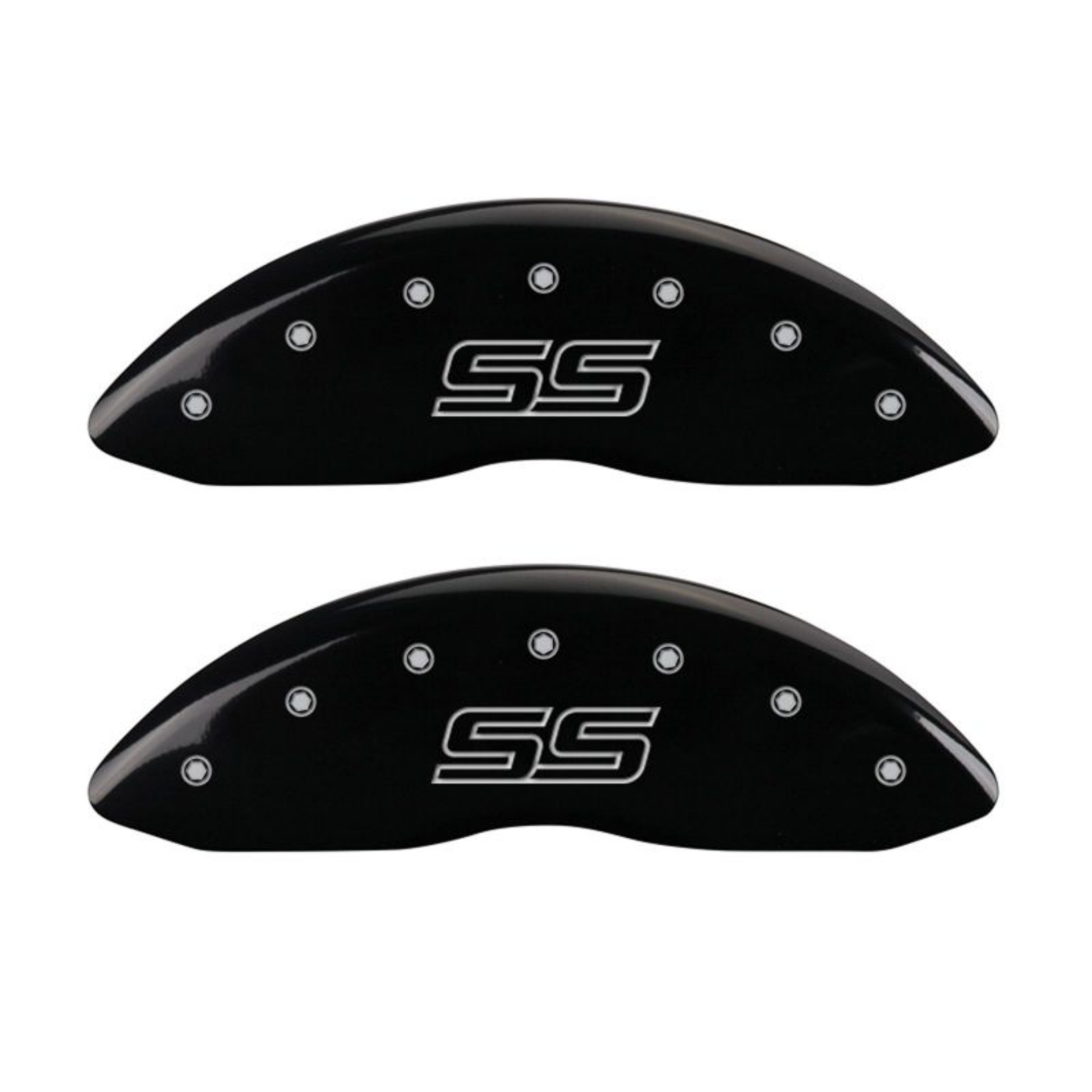Picture of MGP 4 Caliper Covers Engraved Front & Rear Trailblazer style-SS Black finish silver ch
