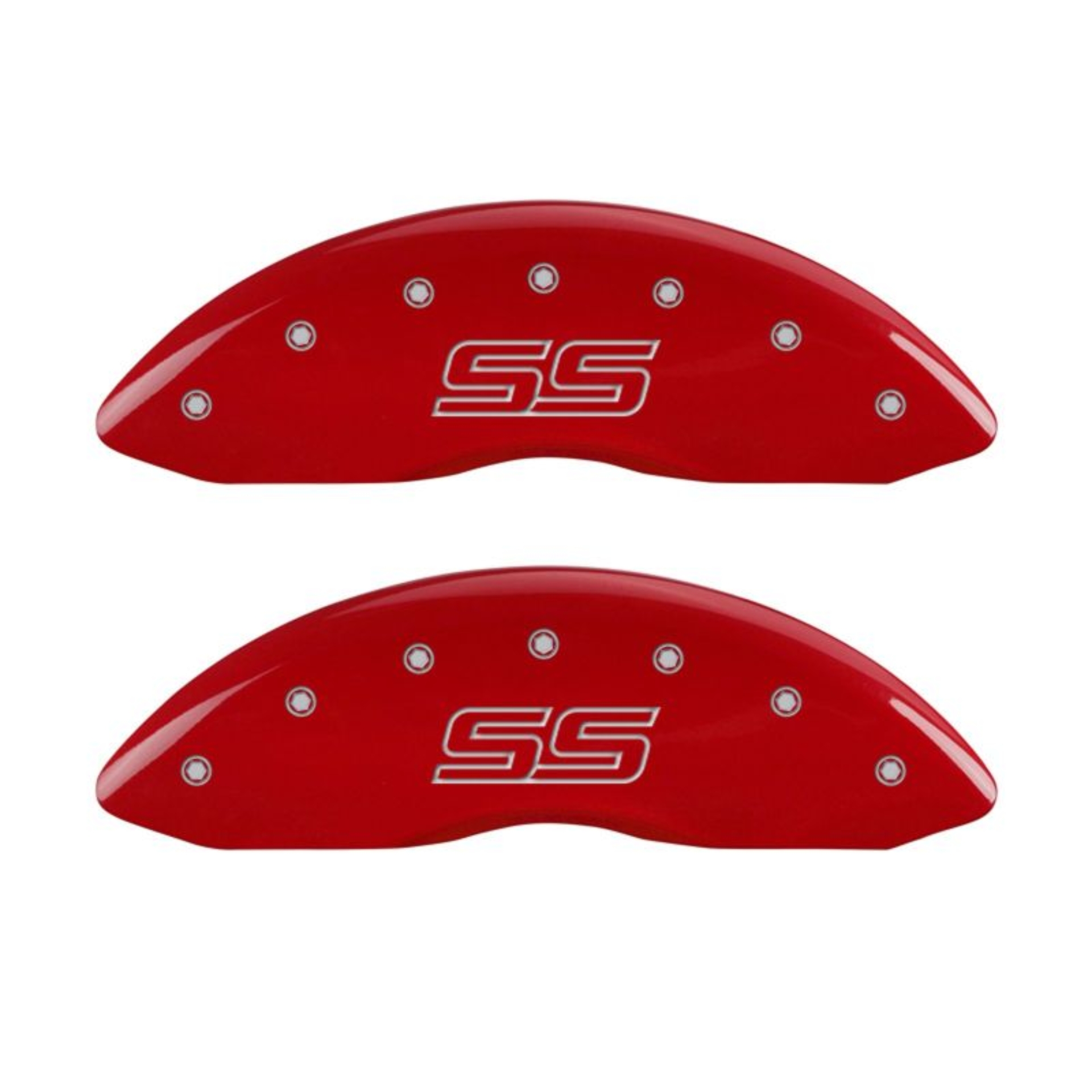 Picture of MGP 4 Caliper Covers Engraved Front & Rear Trailblazer style-SS Red finish silver ch
