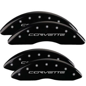Picture of MGP 4 Caliper Covers Engraved Front & Rear C6-Corvette Black finish silver ch