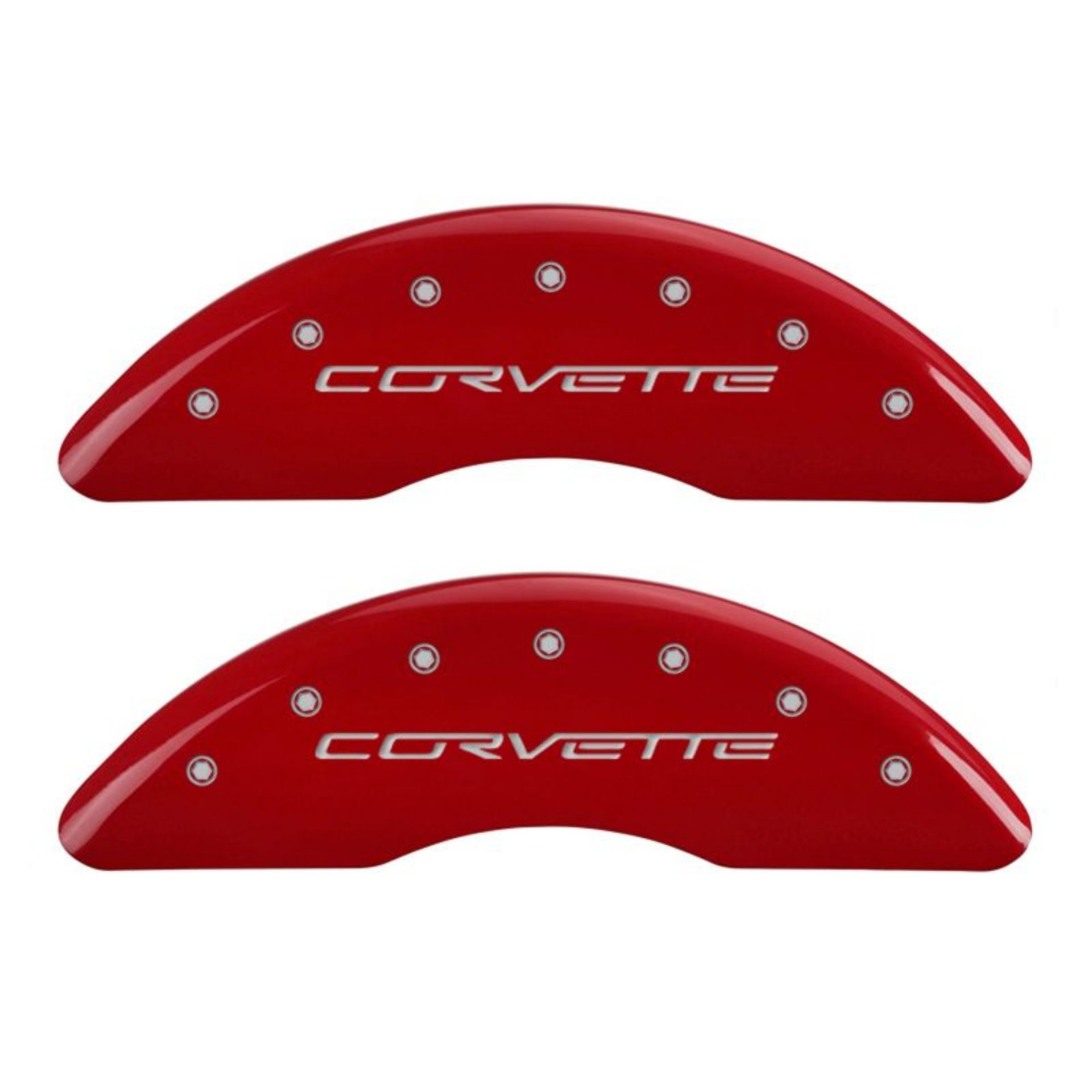 Picture of MGP 4 Caliper Covers Engraved Front & Rear C6-Corvette Red finish silver ch