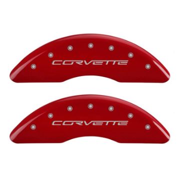 Picture of MGP 4 Caliper Covers Engraved Front & Rear C6-Corvette Red finish silver ch
