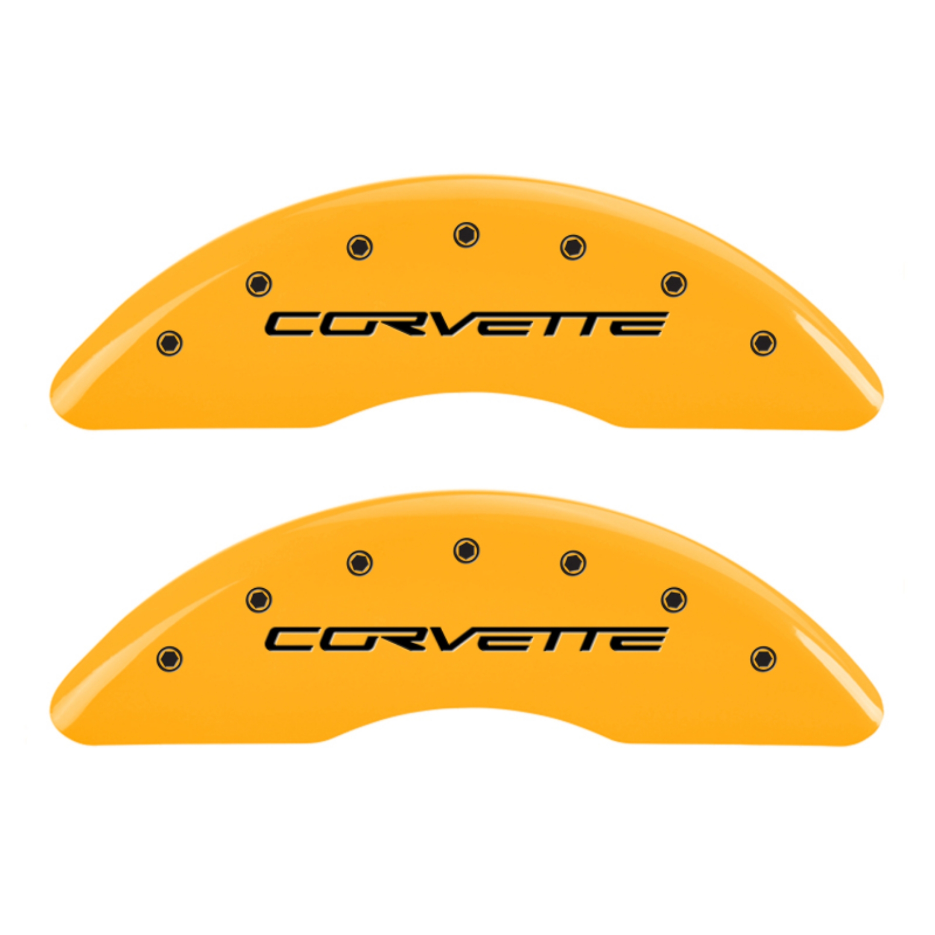 Picture of MGP 4 Caliper Covers Engraved Front & Rear C6-Corvette Yellow finish black ch