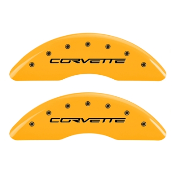 Picture of MGP 4 Caliper Covers Engraved Front & Rear C6-Corvette Yellow finish black ch