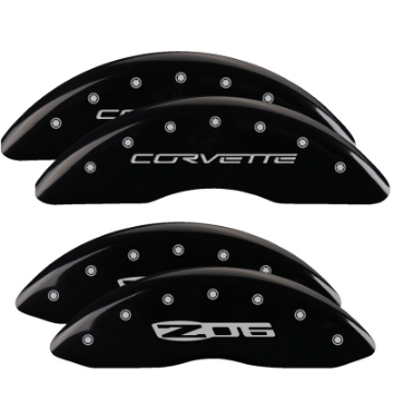 Picture of MGP 4 Caliper Covers Engraved Front C6-Corvette Engraved Rear C6-Z06 Black finish silver ch