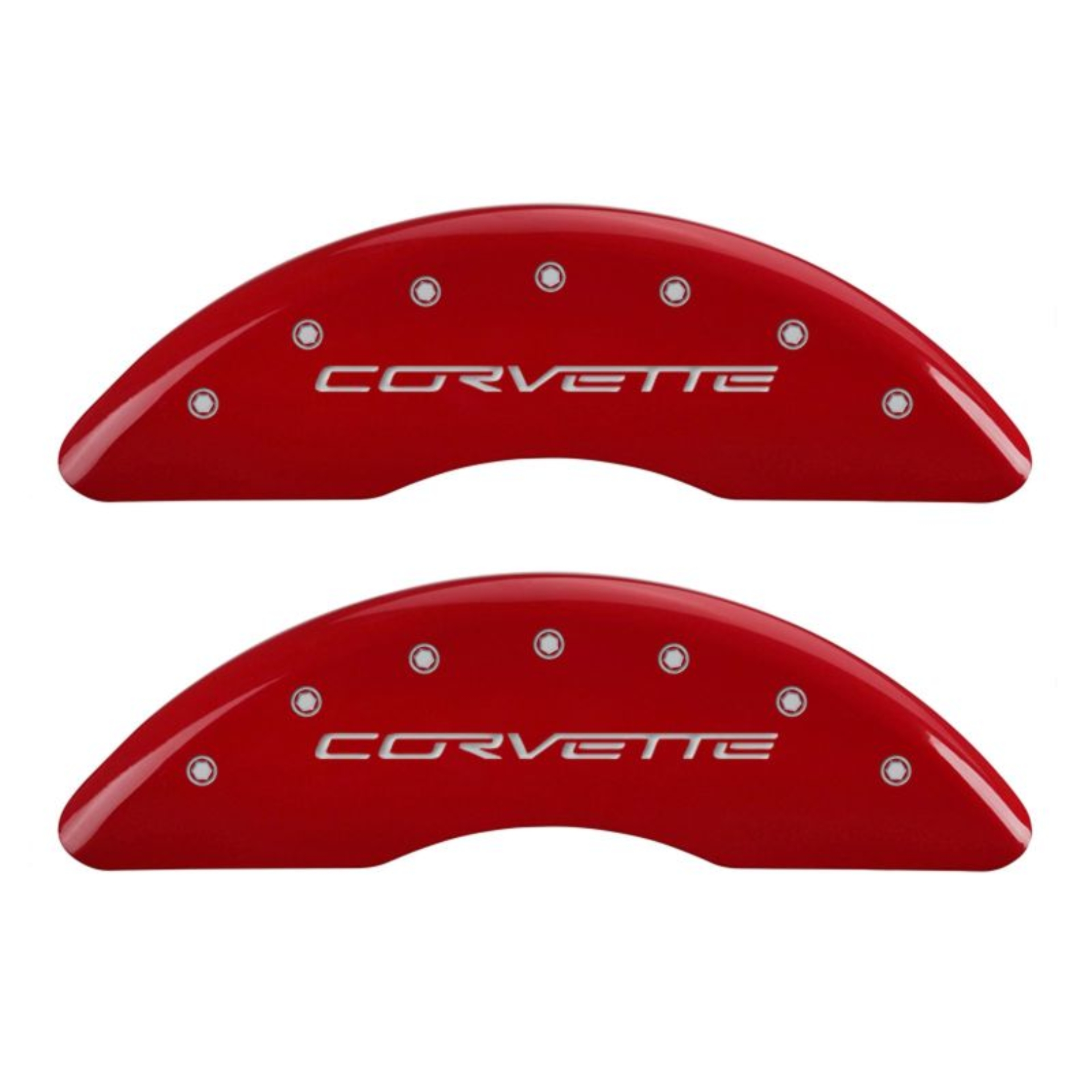Picture of MGP 4 Caliper Covers Engraved Front C6-Corvette Engraved Rear C6-Z06 Red finish silver ch