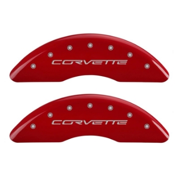 Picture of MGP 4 Caliper Covers Engraved Front C6-Corvette Engraved Rear C6-Z06 Red finish silver ch