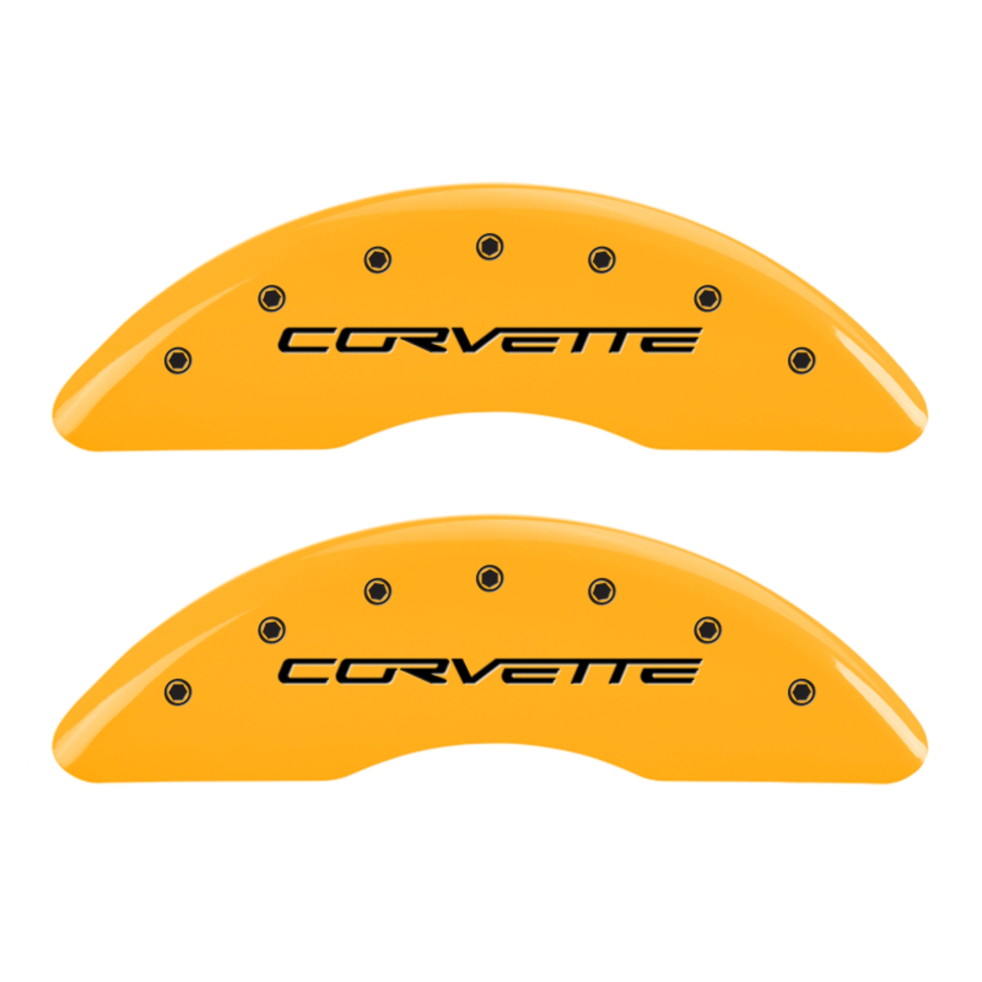 Picture of MGP 4 Caliper Covers Engraved Front C6-Corvette Engraved Rear C6-Z06 Yellow finish black ch