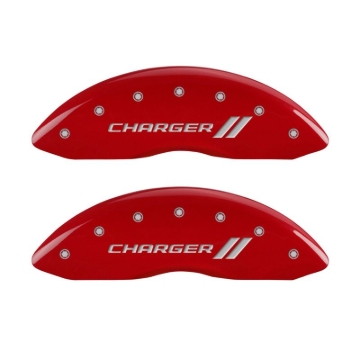Picture of MGP 4 Caliper Covers Engraved Front & Rear With stripes-Charger Red finish silver ch