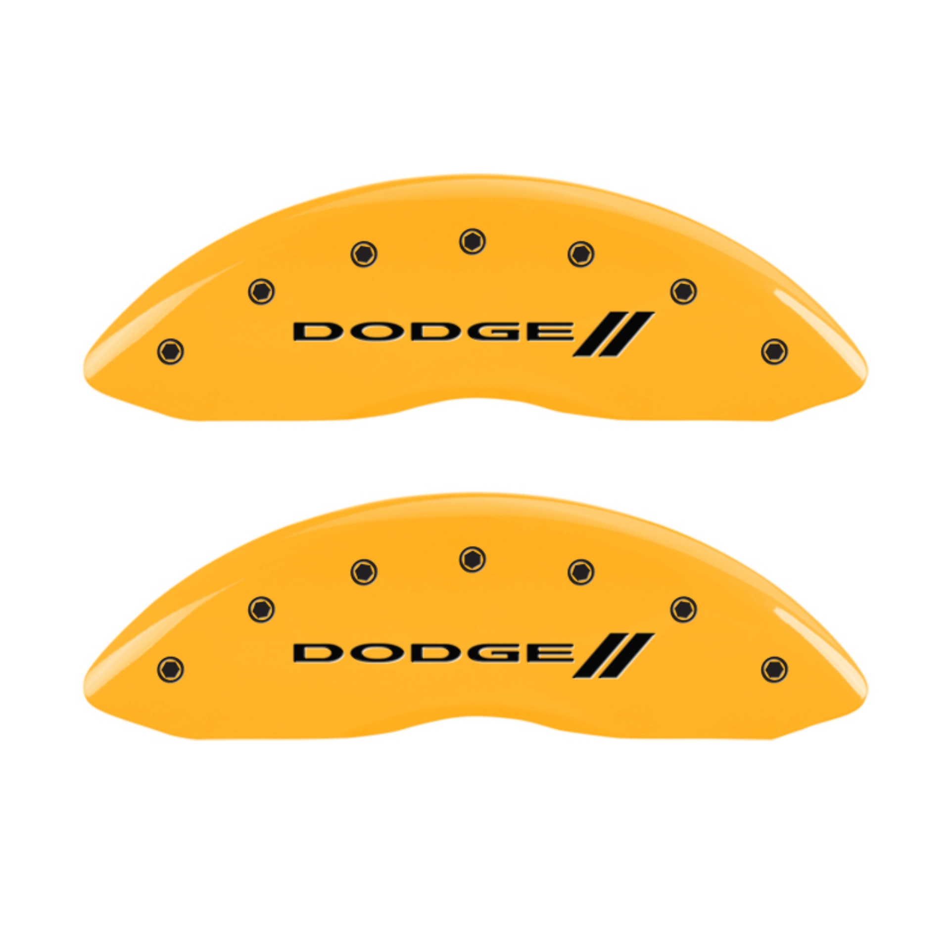 Picture of MGP 4 Caliper Covers Engraved Front & Rear With stripes-Dodge Yellow finish black ch