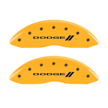 Picture of MGP 4 Caliper Covers Engraved Front & Rear With stripes-Dodge Yellow finish black ch