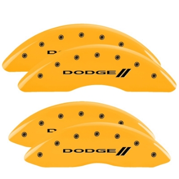 Picture of MGP 4 Caliper Covers Engraved Front & Rear With stripes-Dodge Yellow finish black ch
