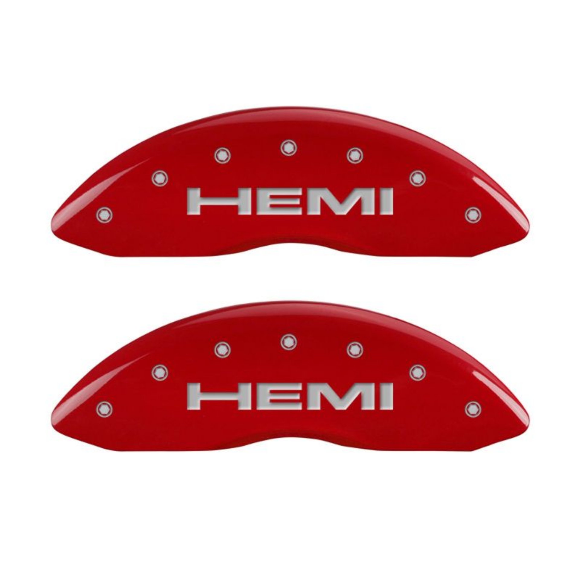 Picture of MGP 4 Caliper Covers Engraved Front & Rear Hemi Red finish silver ch