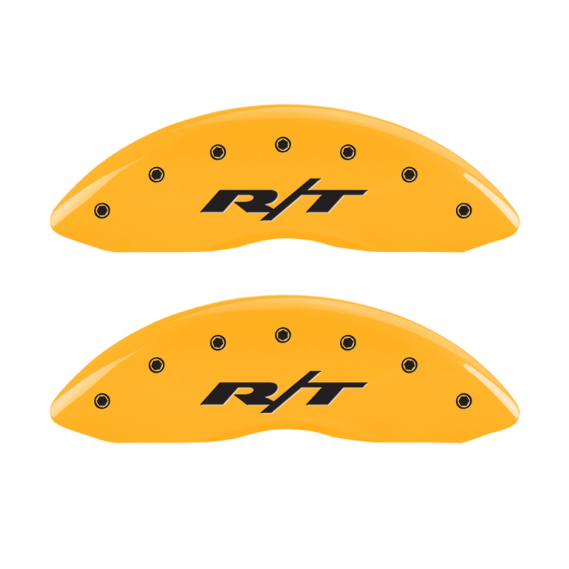 Picture of MGP 4 Caliper Covers Engraved Front & Rear RT1-Truck Yellow finish black ch