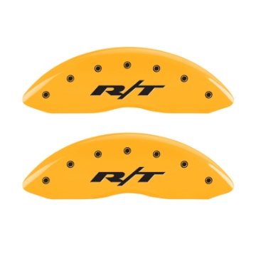 Picture of MGP 4 Caliper Covers Engraved Front & Rear RT1-Truck Yellow finish black ch