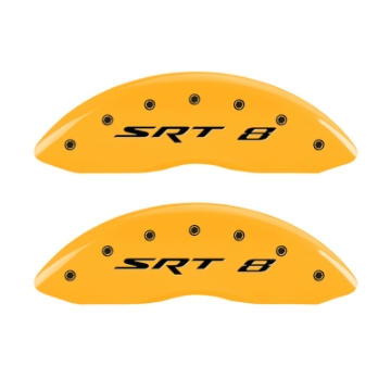 Picture of MGP 4 Caliper Covers Engraved Front & Rear SRT8 Yellow finish black ch