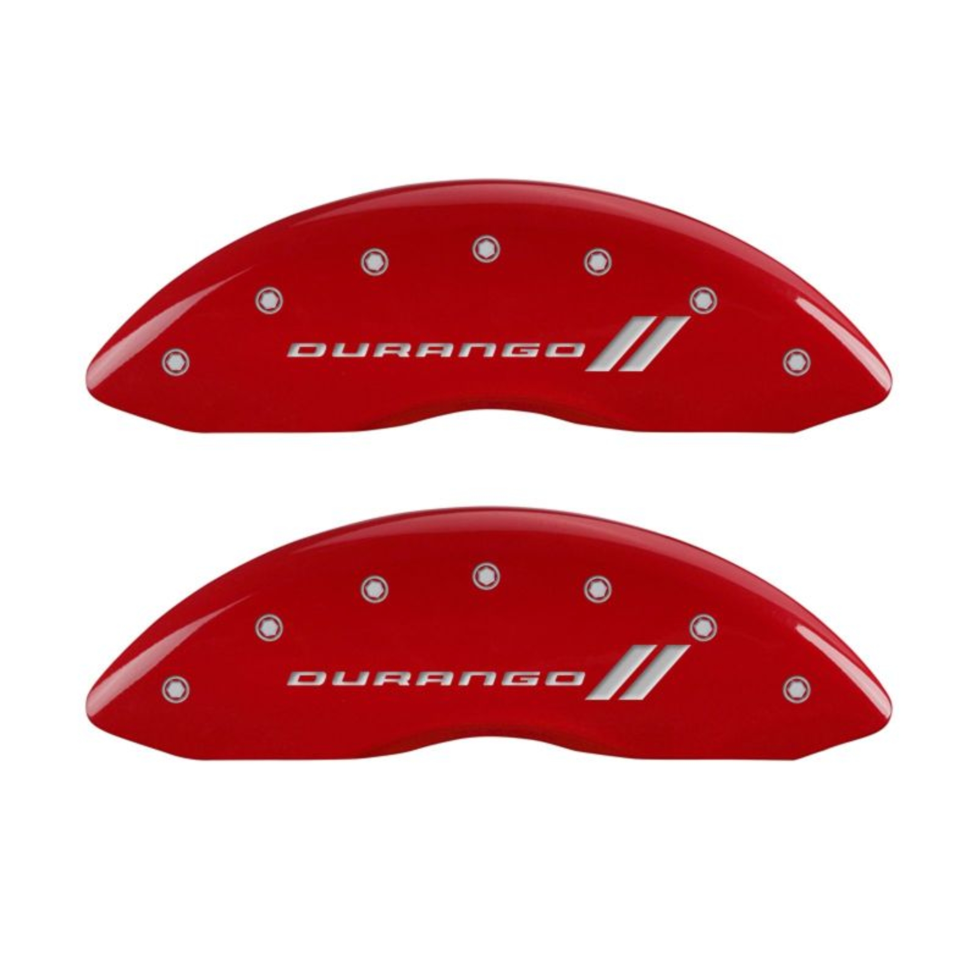 Picture of MGP 4 Caliper Covers Engraved Front & Rear With stripes-Durango Red finish silver ch