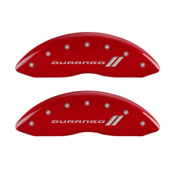 Picture of MGP 4 Caliper Covers Engraved Front & Rear With stripes-Durango Red finish silver ch