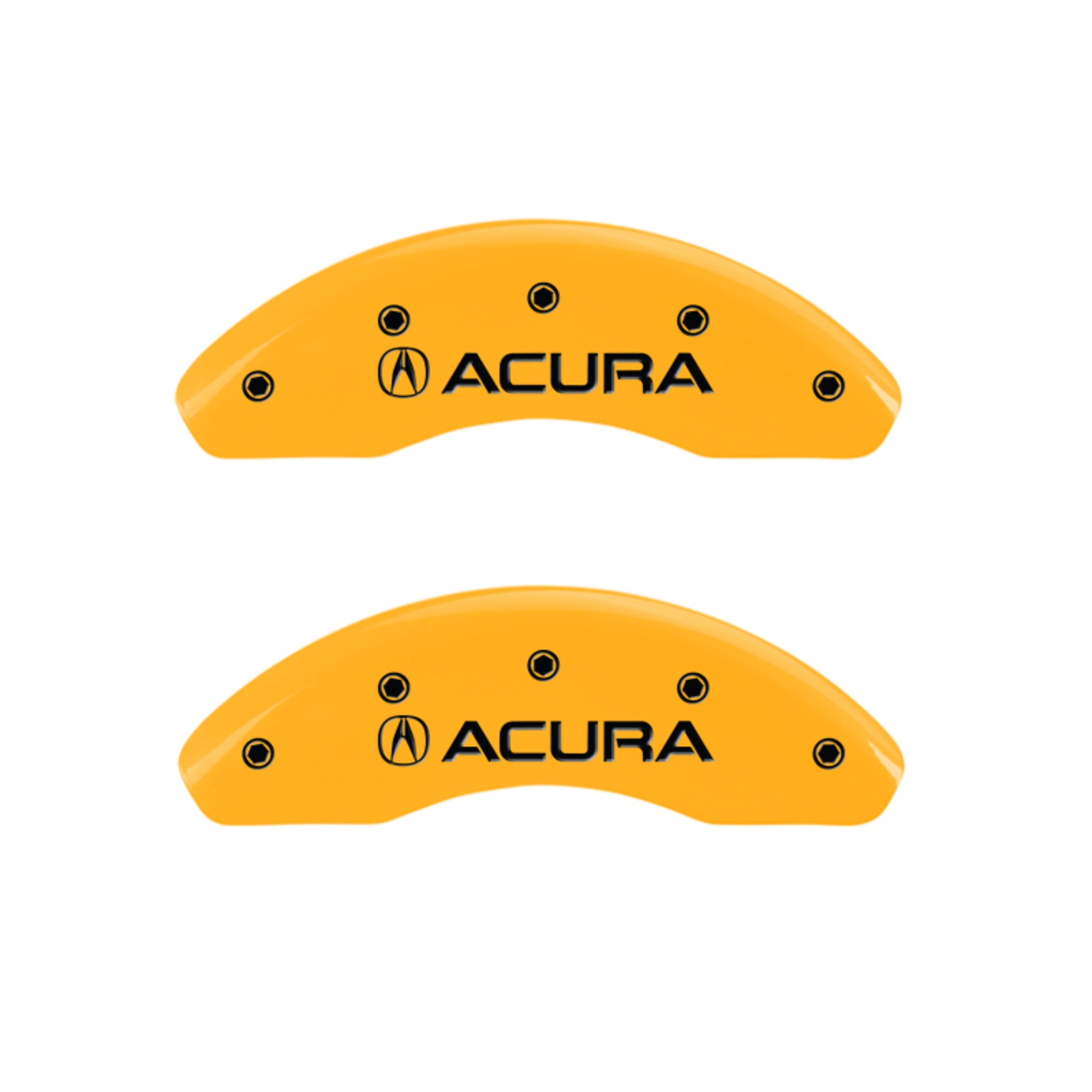 Picture of MGP 4 Caliper Covers Engraved Front Acura Engraved Rear RDX Yellow finish black ch