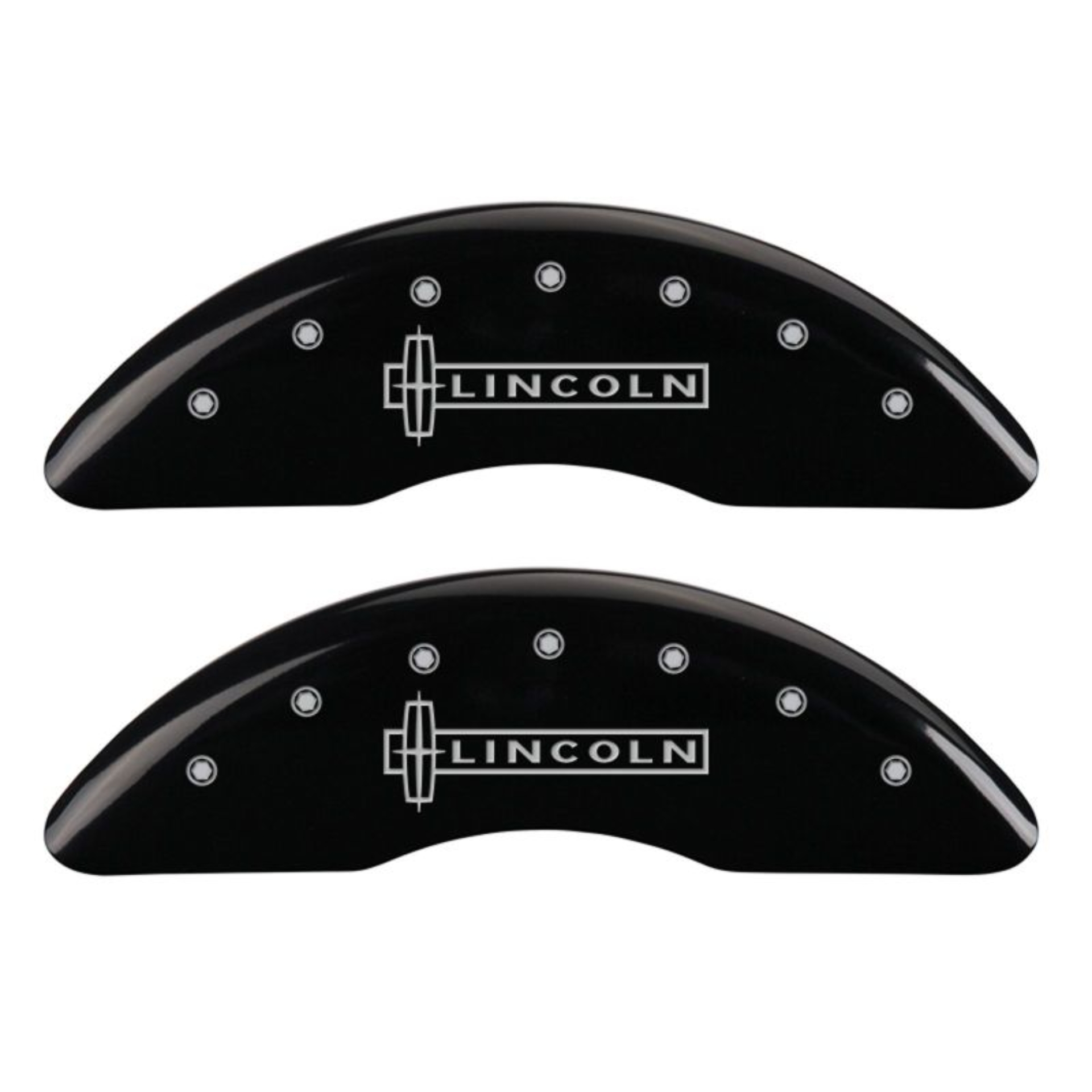 Picture of MGP 4 Caliper Covers Engraved Front Lincoln Engraved Rear Star logo Black finish silver ch