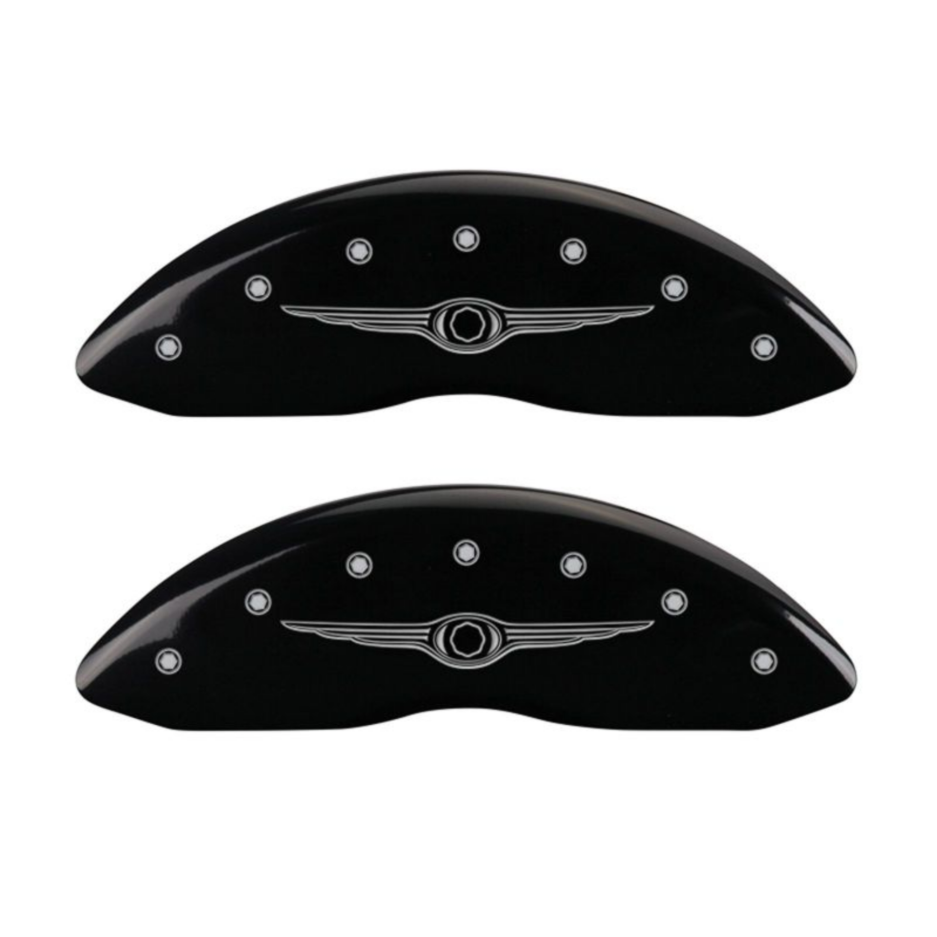 Picture of MGP 4 Caliper Covers Engraved Front & Rear Style 1-Chrysler Wing Black finish silver ch