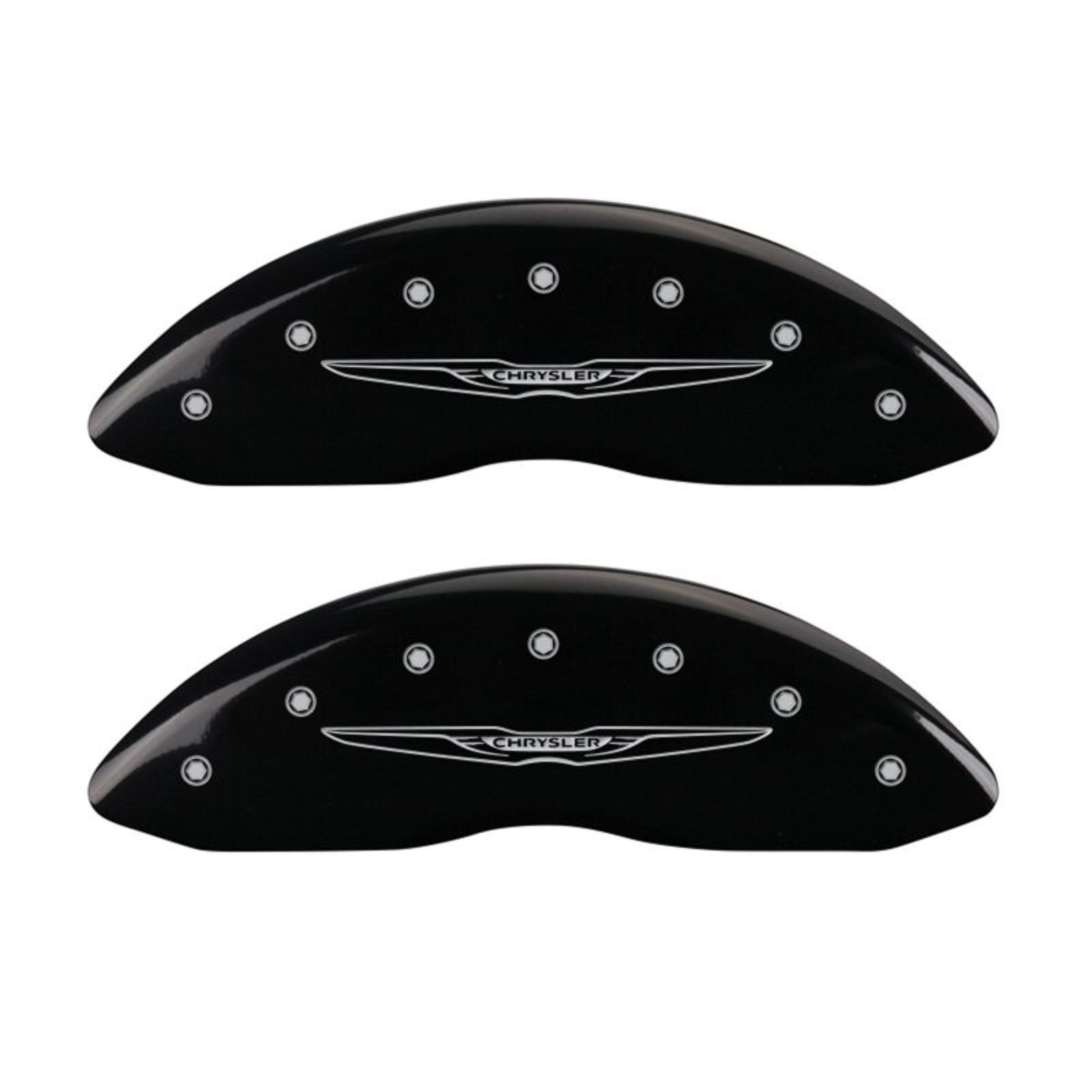 Picture of MGP 4 Caliper Covers Engraved Front & Rear Style 2-Chrysler Wing Black finish silver ch