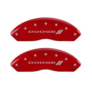 Picture of MGP 4 Caliper Covers Engraved Front & Rear With stripes-Dodge Red finish silver ch