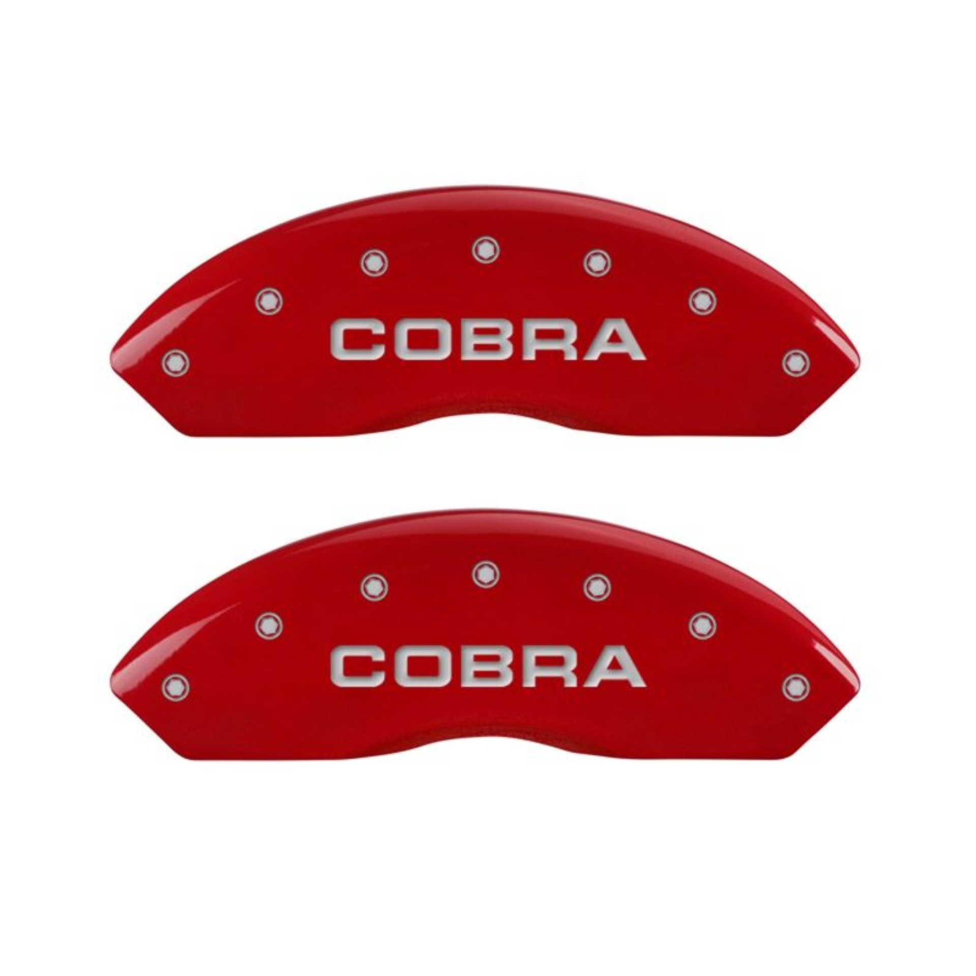 Picture of MGP 4 Caliper Covers Engraved Front Cobra Engraved Rear Snake Red finish silver ch