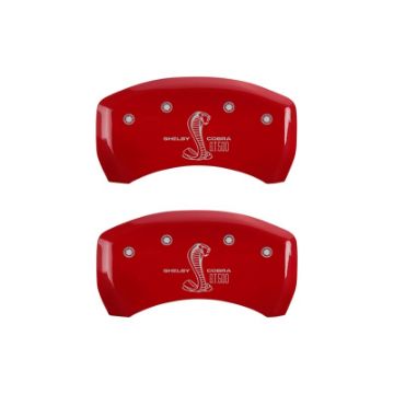 Picture of MGP Rear set 2 Caliper Covers Engraved Rear GT500 Shelby & Cobra Red finish silver ch