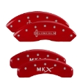 Picture of MGP 4 Caliper Covers Engraved Front & Rear Cursive-Cadillac Red finish silver ch