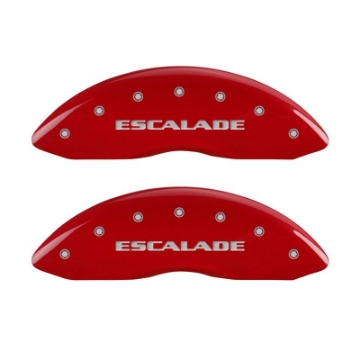 Picture of MGP 4 Caliper Covers Engraved Front Escalade Engraved Rear ESV Red finish silver ch