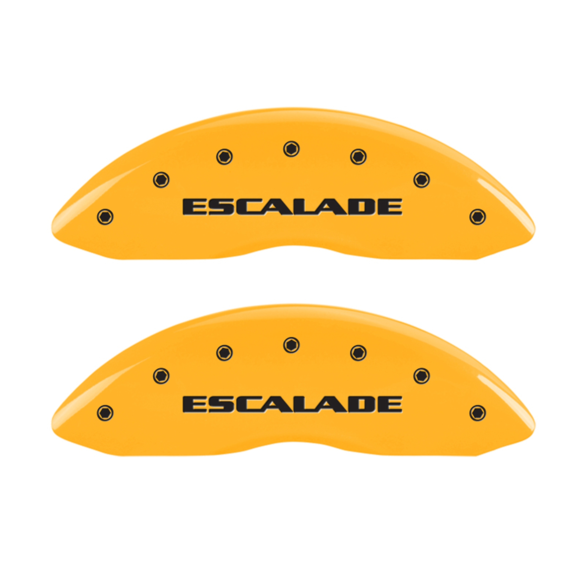 Picture of MGP 4 Caliper Covers Engraved Front Escalade Engraved Rear ESV Yellow finish black ch