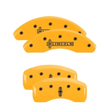 Picture of MGP 4 Caliper Covers Engraved Front Escalade Engraved Rear ESV Yellow finish black ch