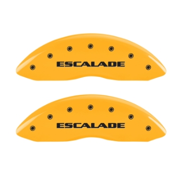 Picture of MGP 4 Caliper Covers Engraved Front Escalade Engraved Rear EXT Yellow finish black ch