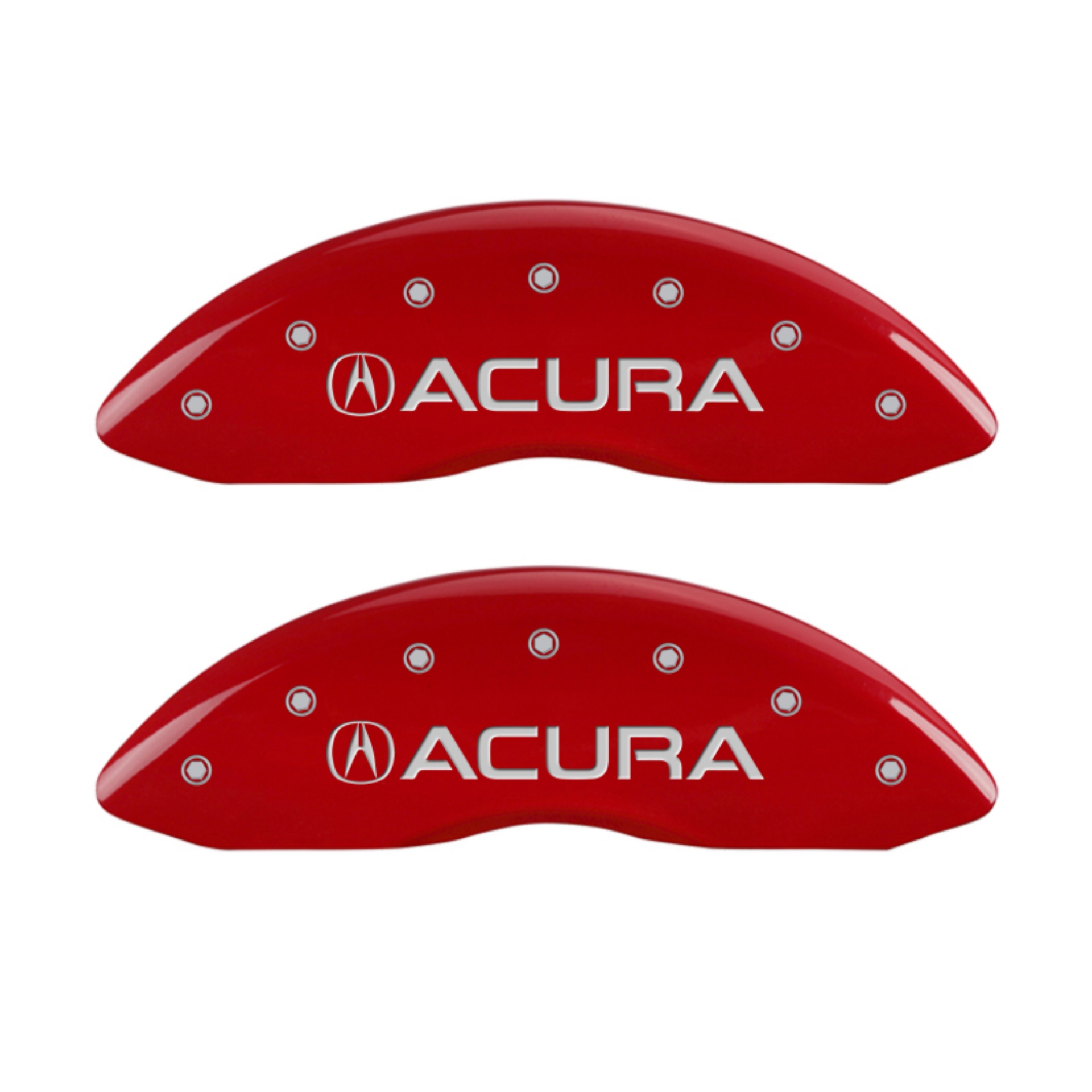 Picture of MGP 4 Caliper Covers Engraved Front Acura Engraved Rear MDX Red finish silver ch