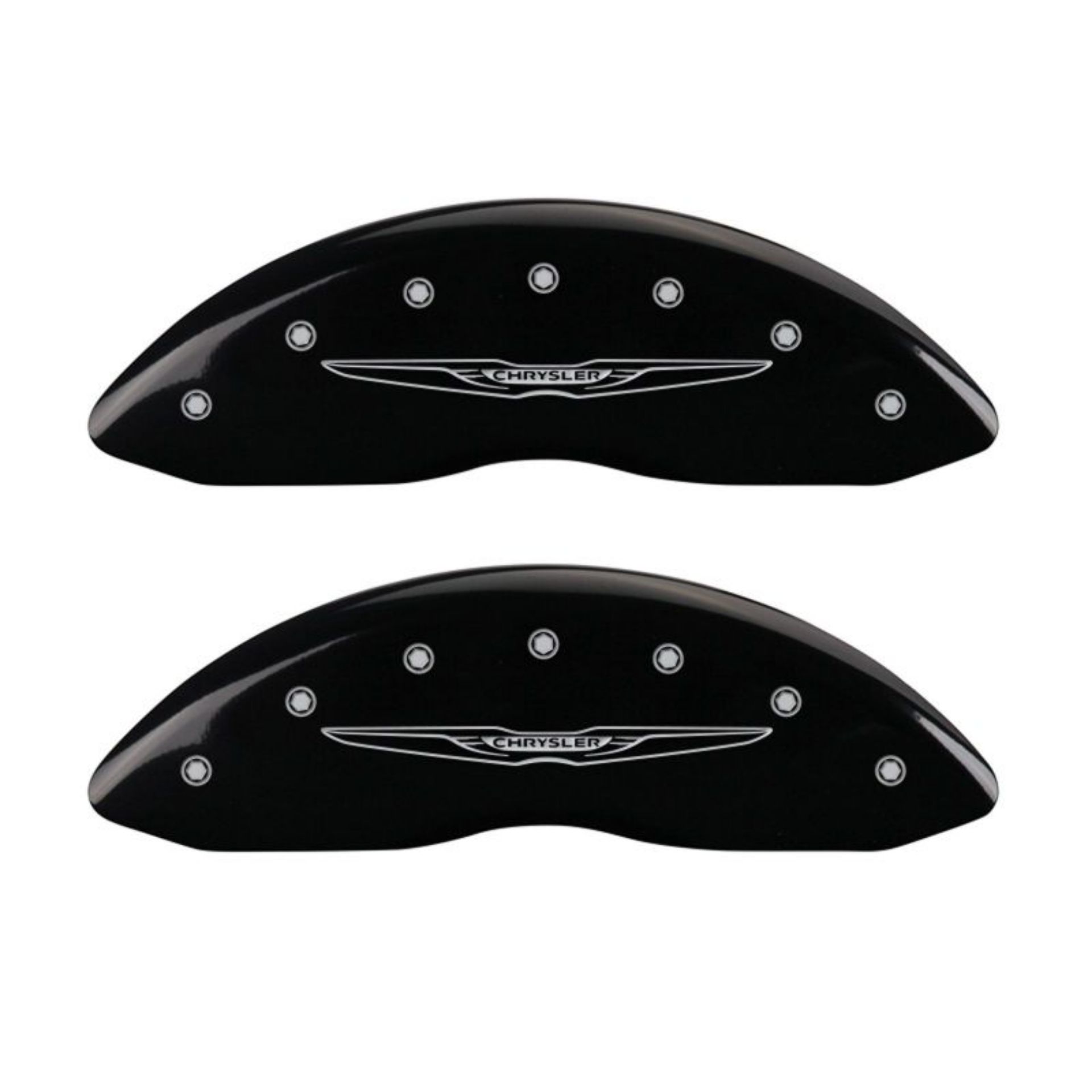 Picture of MGP 4 Caliper Covers Engraved Front & Rear Style 2-Chrysler Wing Black finish silver ch