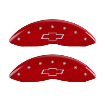 Picture of MGP 4 Caliper Covers Engraved Front & Rear Bowtie Red finish silver ch