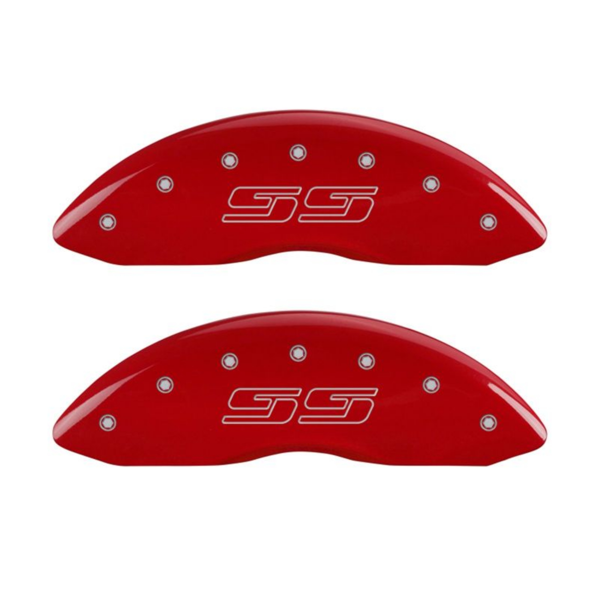 Picture of MGP 4 Caliper Covers Engraved Front & Rear Avalanche style-SS Red finish silver ch