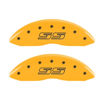 Picture of MGP 4 Caliper Covers Engraved Front & Rear Avalanche style-SS Yellow finish black ch