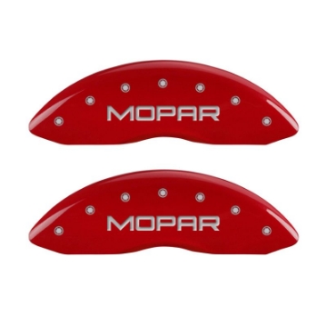 Picture of MGP 4 Caliper Covers Engraved Front & Rear MOPAR Red finish silver ch