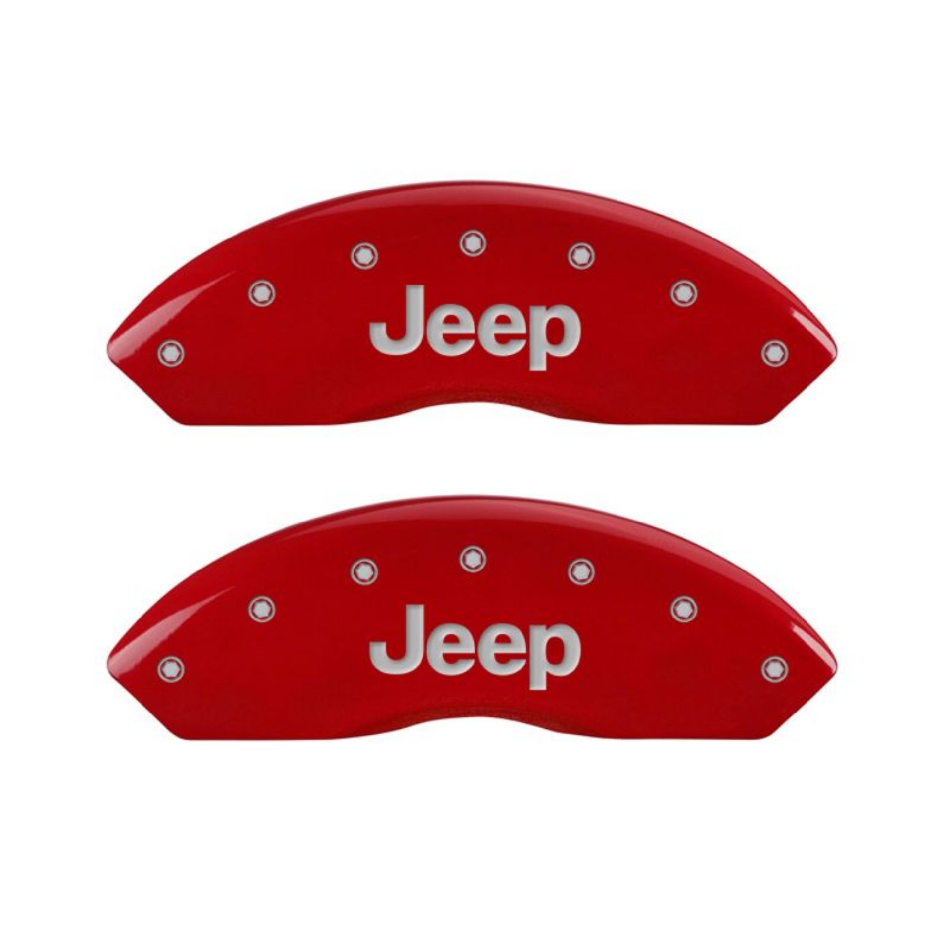 Picture of MGP 4 Caliper Covers Engraved Front & Rear JEEP Red finish silver ch