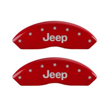 Picture of MGP 4 Caliper Covers Engraved Front & Rear JEEP Red finish silver ch