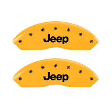Picture of MGP 4 Caliper Covers Engraved Front & Rear JEEP Yellow finish black ch