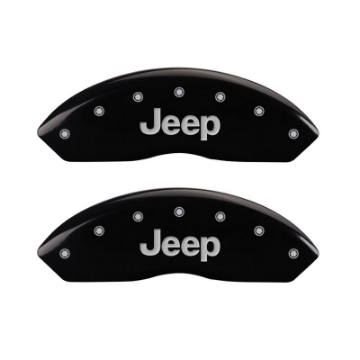 Picture of MGP 4 Caliper Covers Engraved Front JEEP Engraved Rear JEEP Grill logo Black finish silver ch