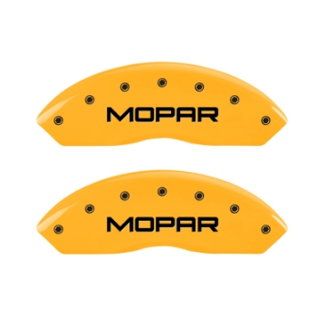 Picture of MGP 4 Caliper Covers Engraved Front & Rear MOPAR Yellow finish black ch