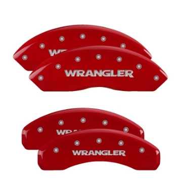 Picture of MGP 4 Caliper Covers Engraved Front & Rear WRANGLER Red finish silver ch