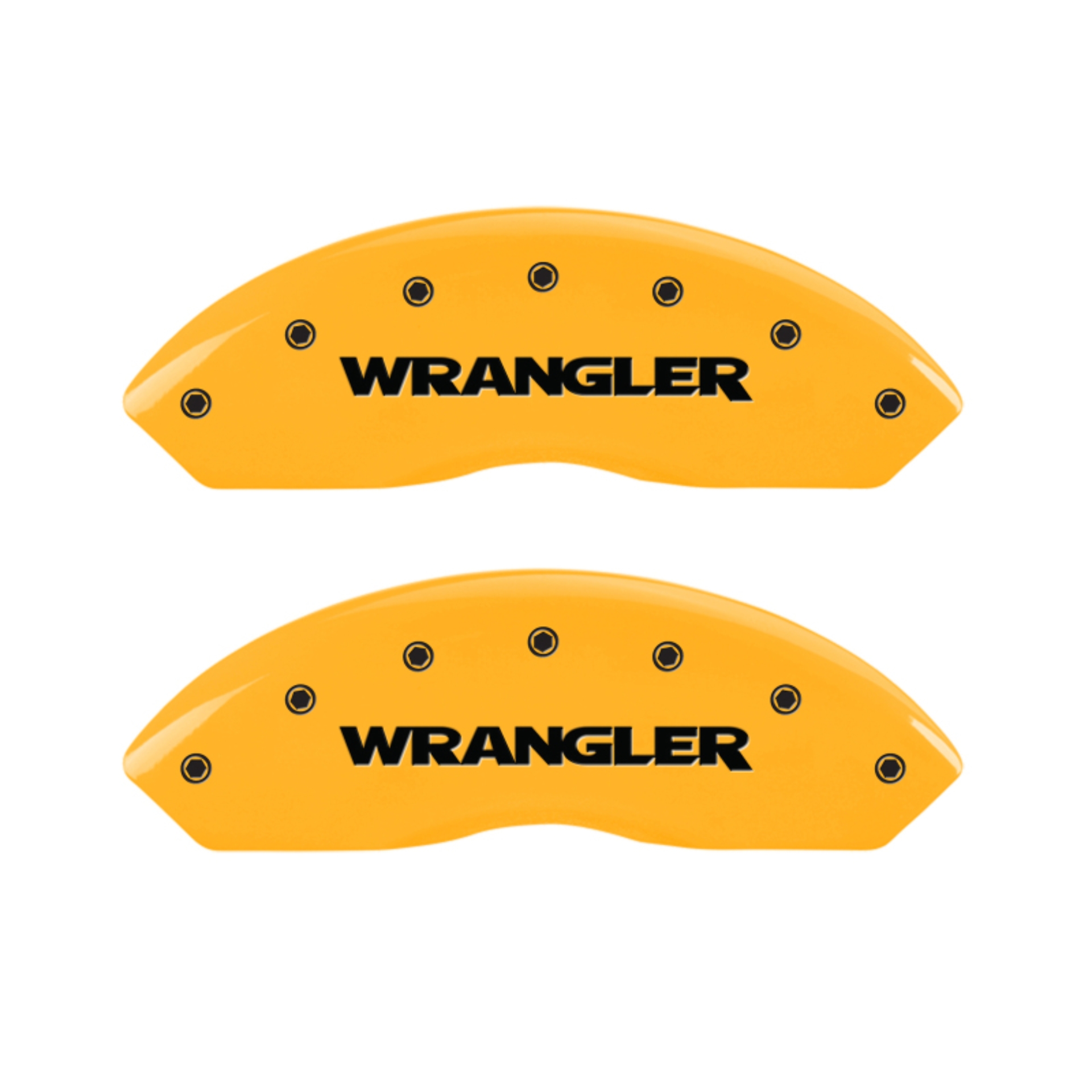 Picture of MGP 4 Caliper Covers Engraved Front & Rear WRANGLER Yellow finish black ch