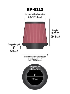 Picture of K&N Cone Filter 5in ID 6-5in base 4-5in top 5-625in height carbon fiber look