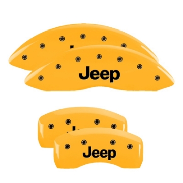 Picture of MGP 4 Caliper Covers Engraved Front & Rear JEEP Yellow finish black ch