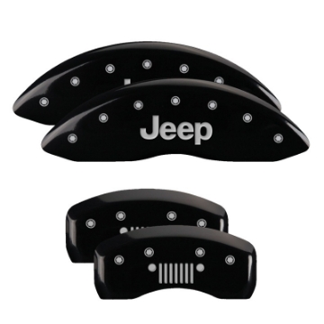 Picture of MGP 4 Caliper Covers Engraved Front JEEP Engraved Rear JEEP Grill logo Black finish silver ch