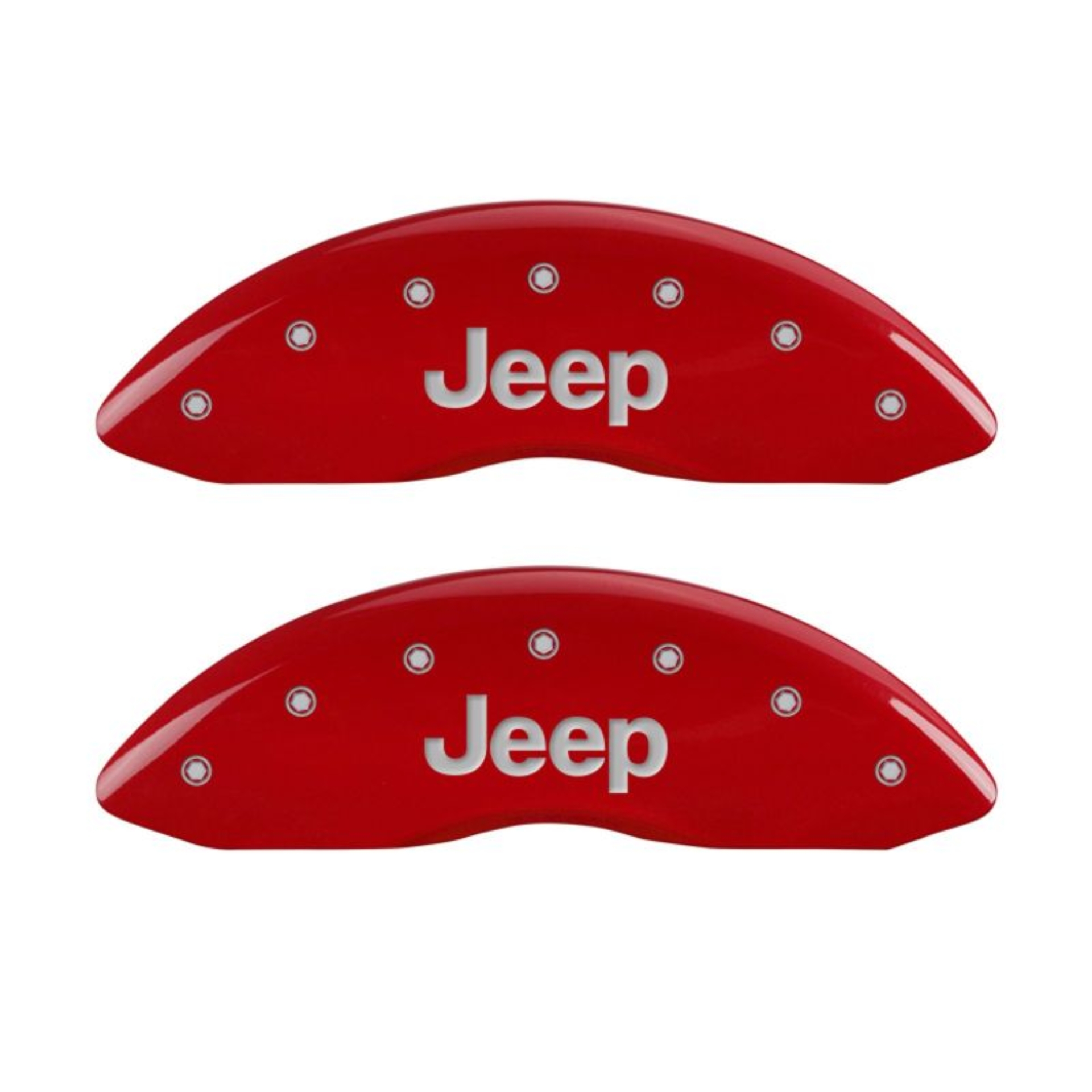 Picture of MGP 4 Caliper Covers Engraved Front JEEP Engraved Rear JEEP Grill logo Red finish silver ch